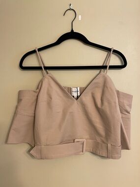 Nanushka Beige Cold-Shoulder Belted Top